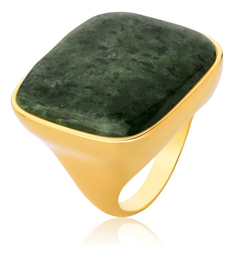 Anel Classic Quadrado Folheado Ouro 18k - Pedra Jaspe Verde