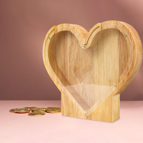 Hucha De Madera Con Forma De Corazón, Caja De Billetes