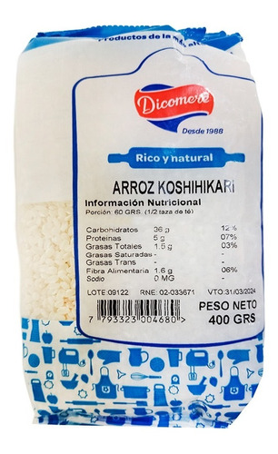 Arroz Koshihikari Para Sushi Dicomere 400grs