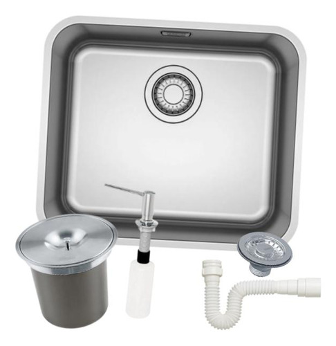 Kit Cuba Cozinha Inox 47,5x41 Com Dosador E Lixeira 5l Fanke