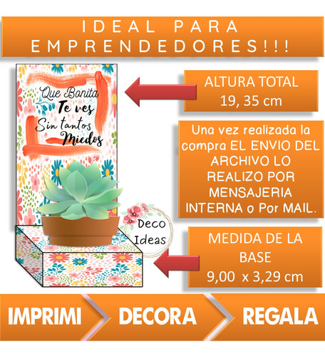 Kit Imprimible 10 Porta Maceta Suculenta Frase Motivadora