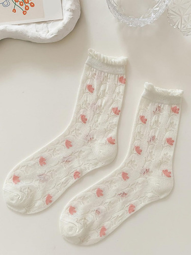 4 Pares De Calcetines De Malla Transparente Con Estampado