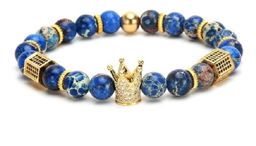 Pulsera De Hombre Caballero Corona Piedra Azul Imperial