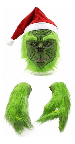 Disfraz De Navidad Máscara De Látex Grinch Verde+guantes