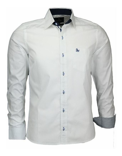 Camisa Boat Manga Longa Slim Algodão Fio 50  Branco  1564