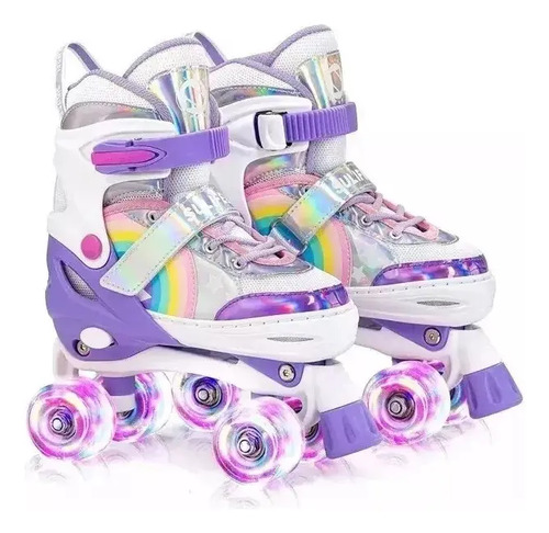 Patins Quad Ajustável Infantil com Rodas de LED Roxo 27-31 para Crianças