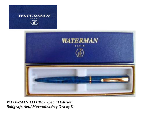 Waterman Allure Boligrafo Azul Marmoleado Clip Chapa Oro 23