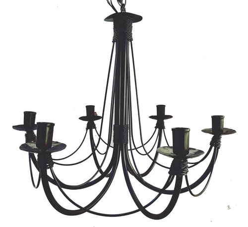 Lustre 6 Bocais Luminária Corrente 100cm Em Preto