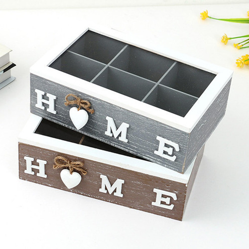 Caja De Té De Madera Con Tapa Organizador De Cocina De