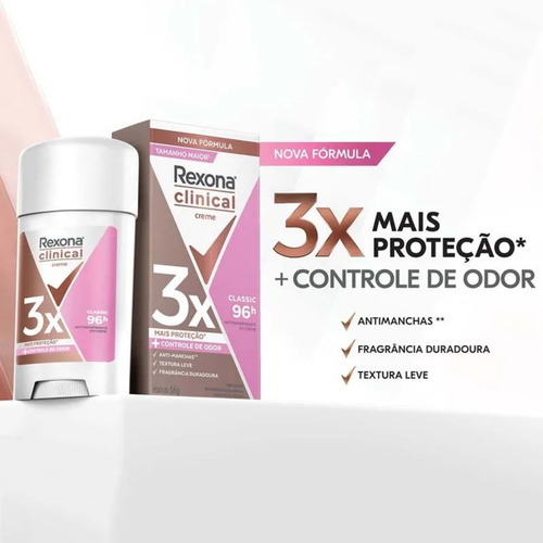 Rexona Clinical Antitranspirante Creme Classic 58g Kit C/3