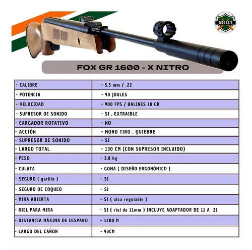 Rifle Aire Comprimido Fox X Nitro Gr1600 5.5 Mira 4x32