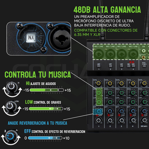 Mezcladora Gc Gx6 Multifuncional 6 Canales Con 2 Microfonos