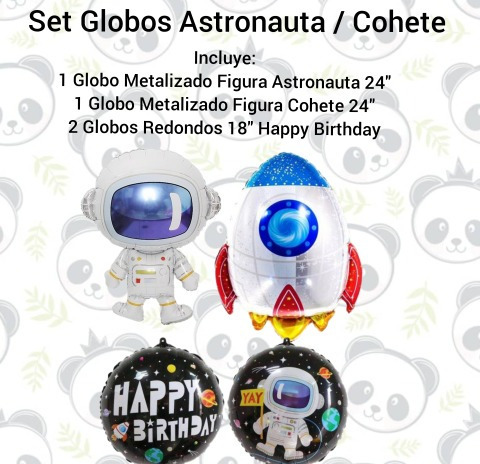 Set 4 Globos Decoración Cumpleaños Astronauta / Nave Cohete