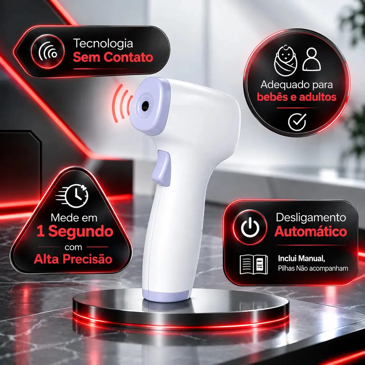 Termômetro Infravermelho Sem Contato Digital Medição Rápida Alta Precisão Display Lcd Memória Alarme Sensor Chrome Technology · foto 4