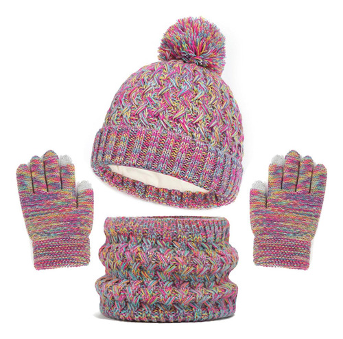 3 Piezas Gorros De Invierno Niños Con Bufanda Y Guantes