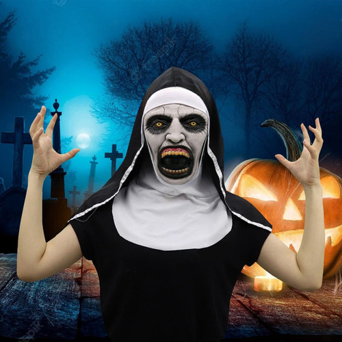 Máscara De Terror De Monja De Halloween Con Sombrero