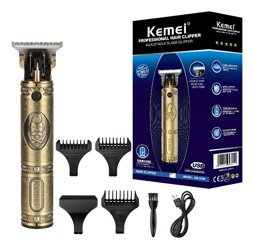 Maquina Cortar Cabelo Kemei Acabamento Perfeito Dourada