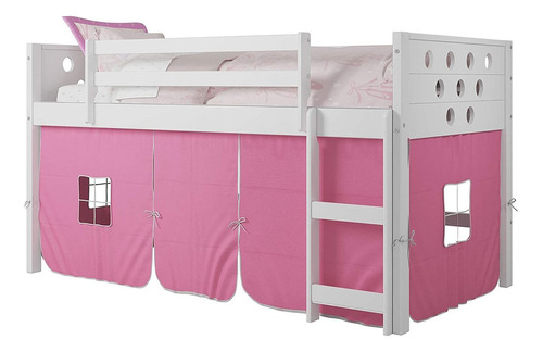 Donco Kids Circles Low Loft Bed Con Carpa Rosa, Gemelo,...