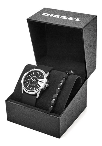 Set Reloj Y Pulsera Hombre Diesel Dz1907 Correa Cuero Negro