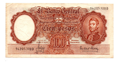 Billete 100 Pesos Moneda Nacional Bottero 2071a Año 1965 Us 