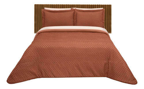Edredón Bordado Con Fundas Matrimonial Naranja Mocha Color Anaranjado
