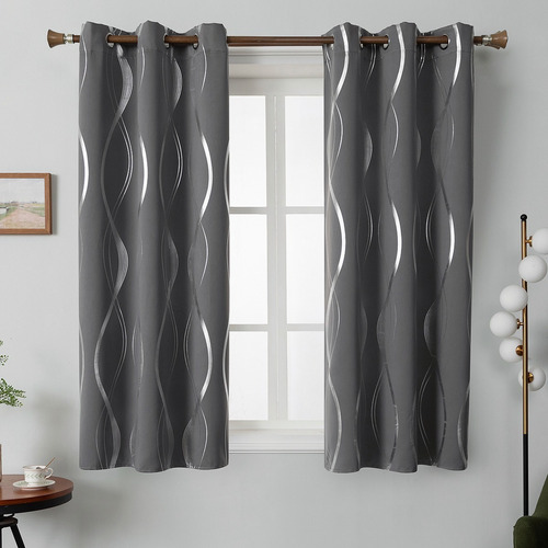 Cortina Blackout Para Ventana 214x160cm Con Línea Ondulada Color Gris oscuro