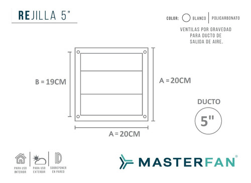 Imagen 2 de 6 de Rejilla Para Ducto 5 Pulgadas Blanco Masterfan