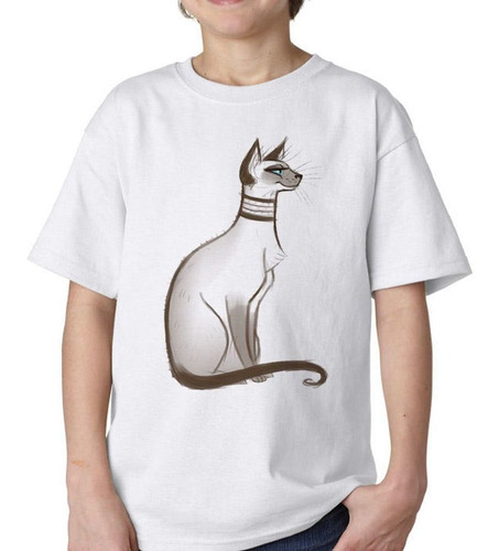 Remera De Niño Gato Siames Dibujo Art M2