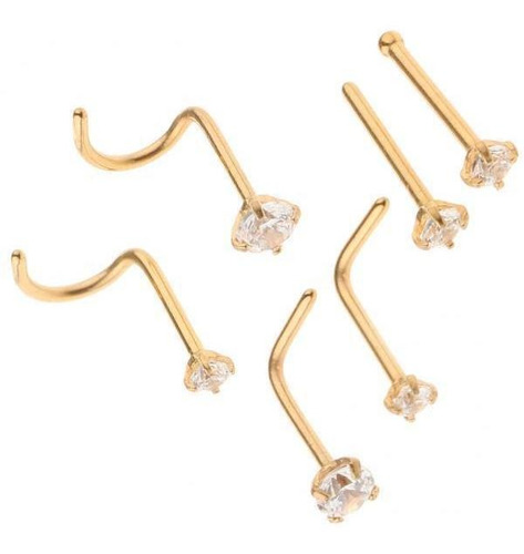 2 X 6pcs Straight Curved Crystal Nose Stud Anillos De Oro