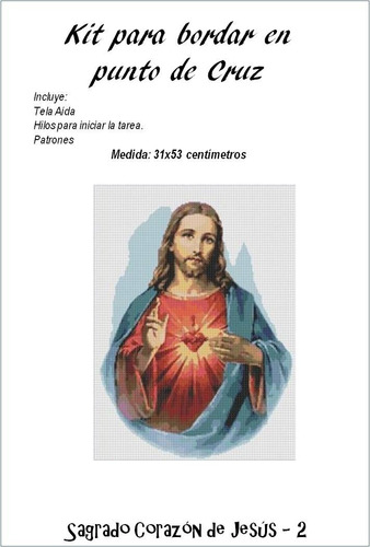 Kit Punto De Cruz Tela Hilo Y Patrones Sagrado Corazon 2