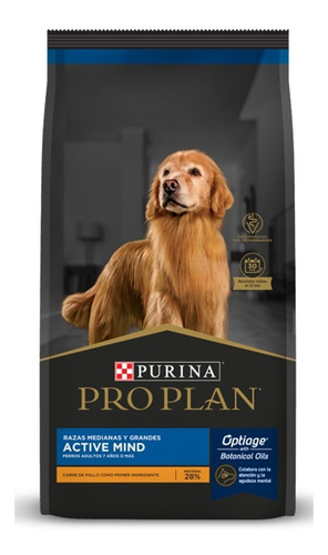 Imagen 1 de 2 de Comida Perro Pro Plan Active Mind Raza Mediana +7 Años 15kg