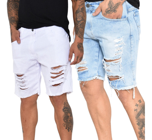 Kit 2 Bermudas Jeans Destroyed Frete Gratis Revenda