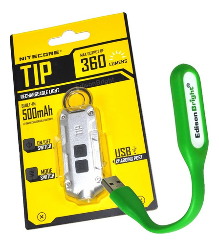 Linterna Llavero Recargable Usb Nitecore Tip 360 Lm, Plata +