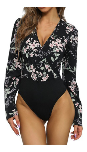 Jersey Con Estampado Floral Para Mujer, Cuello En V Profundo