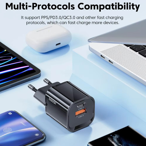 Mini Cargador Celular Gan /carga Rapida/2 En 1/ Usb A Tipo C