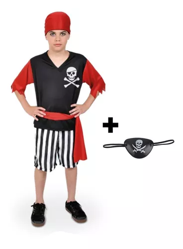 Fantasia de Pirata Infantil Halloween Masculino Com Bandana e Tapa