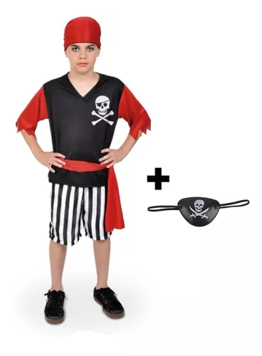 Vestido Fantasia Infantil Pirata Com Bandana E Tapa Olho Preto - Lojas  Torra