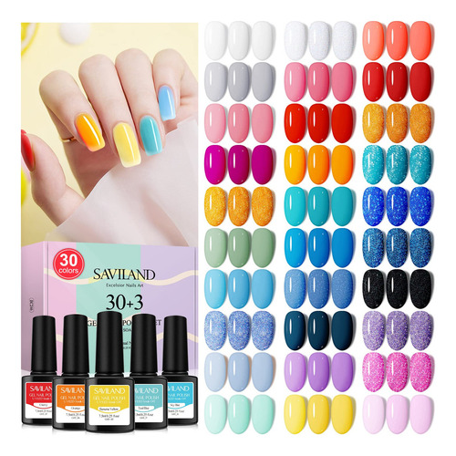 Saviland Juego De Esmaltes De Uñas De Gel  Juego De 30 + 3