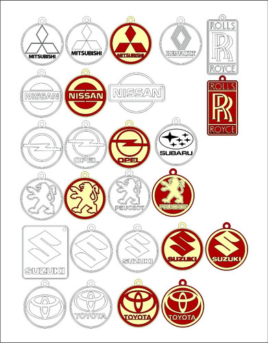 Vectores Cnc Router Laser Cdr Dxf Llaveros Logos De Auto.
