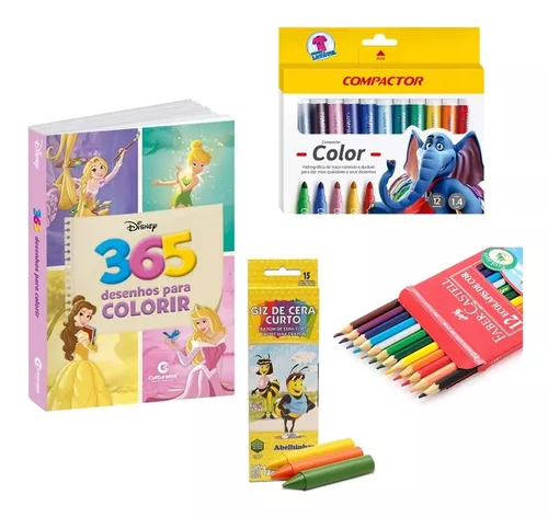 Kit Meu Livro de Atividades e Colorir com Giz de Cera - Princesas Disney  com 12 Unidades - Culturama - MP Brinquedos