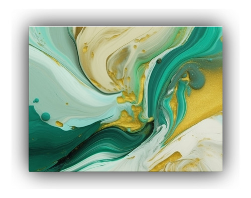 75x50cm Cuadro Abstracto Océano Verde Con Ondas Fluidas