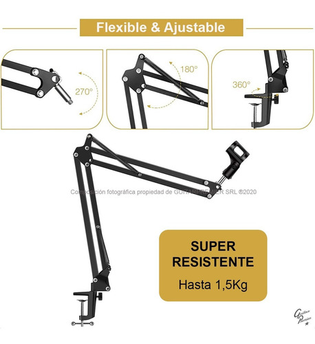 Imagen 6 de 8 de Soporte Articulado Micrófono Super Resistente 1,5kg 50cm + 2