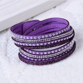 Pulseira Bracelete Tipo Couro Cristais Slake Brilho Strass
