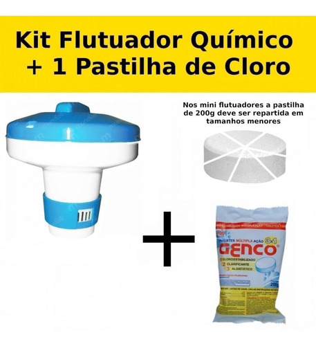 Imagem 1 de 4 de Kit Mini Flutuador + 1 Pastilha De Cloro Tripla-ação 3 Em 1