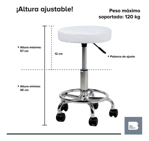 Banco Taburete Neumático Giratorio 360° Con Altura Ajustable Para Consultorio O Salón De Belleza Spa Blanco