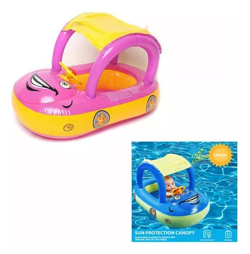 Flotador Para Bebé Con Toldo, Bebé Acostado Nadando