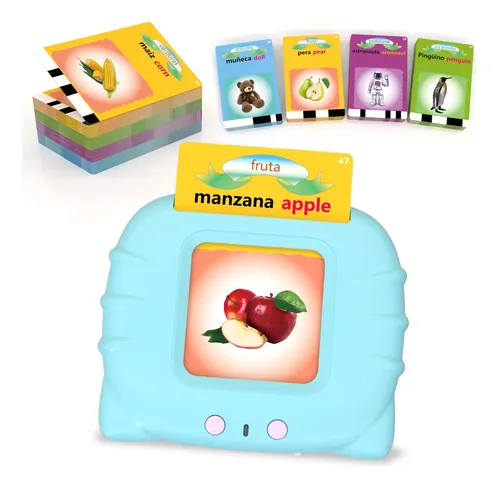 Tarjetas Parlantes En Español E Inglés – Kit De Aprendizaje Con Lector De Tarjetas, 3 Modos De Idioma Y Bolsa De Almacenamiento | Juguete Educativo Para Niños De 2 A 4 Años