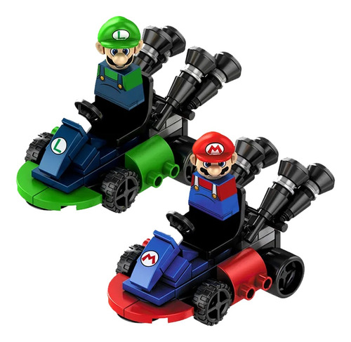 Set Mario Bross Y Luigi Figuras De Bloques + Go Kart