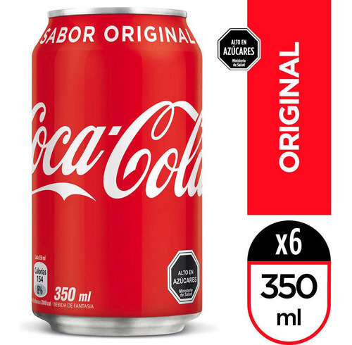 Coca Cola 350cc Lata X 6, bebida Gaseosa