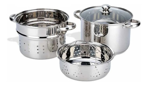 Olla Pasta Set 3 Piezas Colador Vaporera Roswell Acero 24cm